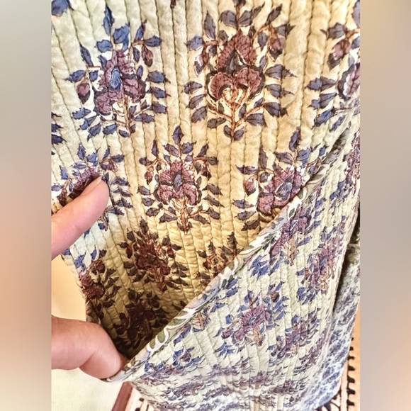 🪷 Long Vest Quilted Cotton Block Print Reversible Waistcoat / Anokhi Adini Phool - Picture 10 of 11